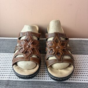 Collection By Clarks Women's Brown Leather Slide Sandals Size 9M